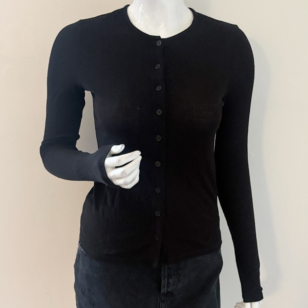 Reformation Jeans Black Ribbed Knit Button Down Cardigan Lightweight Top